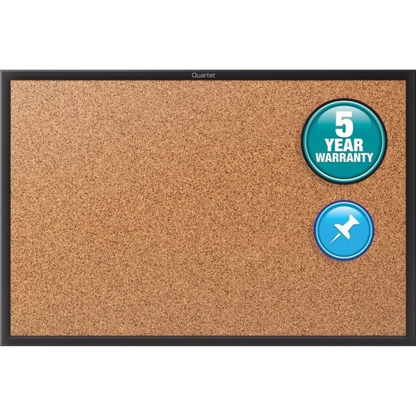 Quartet Cork Bulletin Board, 3'x2', Aluminum Frame/Black QRT2303B